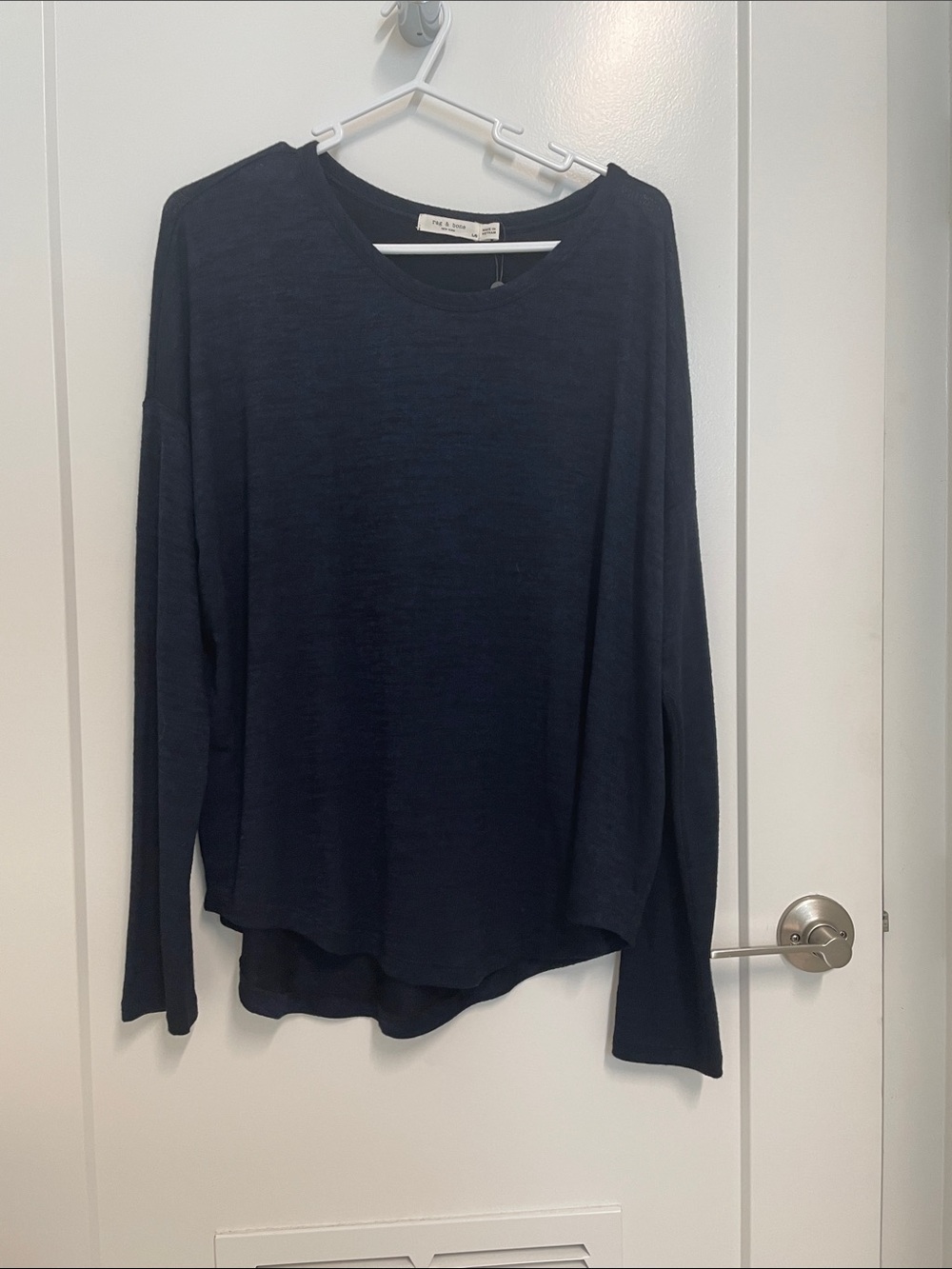 rag & bone Long-Sleeve Crewneck Top in Navy